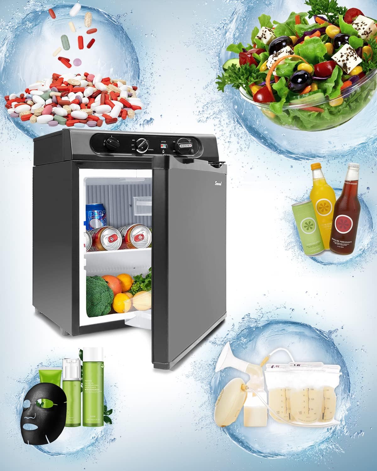 Smad Propane Refrigerator 3 Way Propane Fridge for RV Outdoor Camper Gas 110V 12V,1.4 Cu.ft.