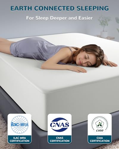 Grounding Fitted Sheets King Size, Grounding Sheet Earth Connected Bedding,10% Pure Silver Fiber and 90% Ultra Soft Cotton, Grounding Cord Included Grounding Mat for Bed(White,78"x80"x18")