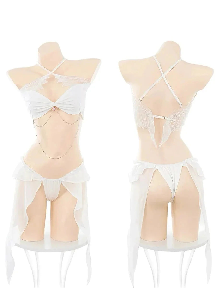 'Angeline' Angel Wings Ruffle Lingerie Set For Valentines Day