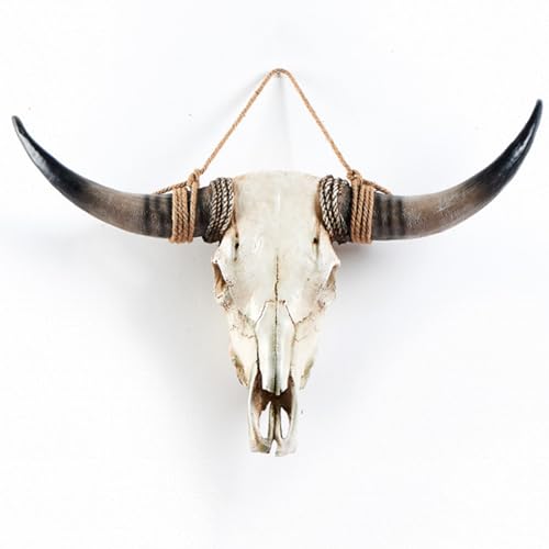 Ysjndasm Long Horns Wall Decor Cow Skull Wall Hanging - Longhorn Skull Faux Taxidermy Head Cow Skull Wall Decor Large Bull Skull Wall Sculpture Farmhouse Decor, 31 x 24 x 7 inch (Black)