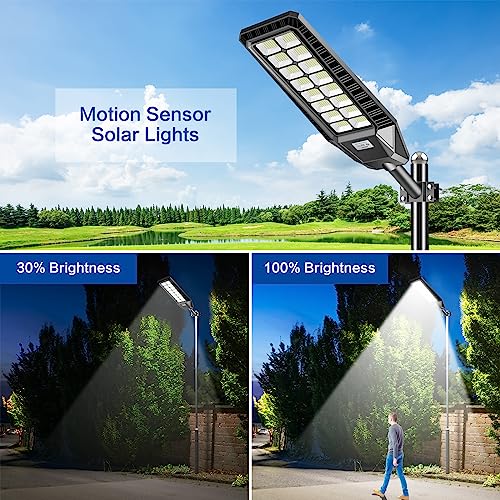 2 Pack 3200W Solar Street Lights Outdoor, Dusk to Dawn Street Lights Solar Powered with Motion Sensor Waterproof IP66 6500K Solar Parking Lot Lights for Yard, Garage