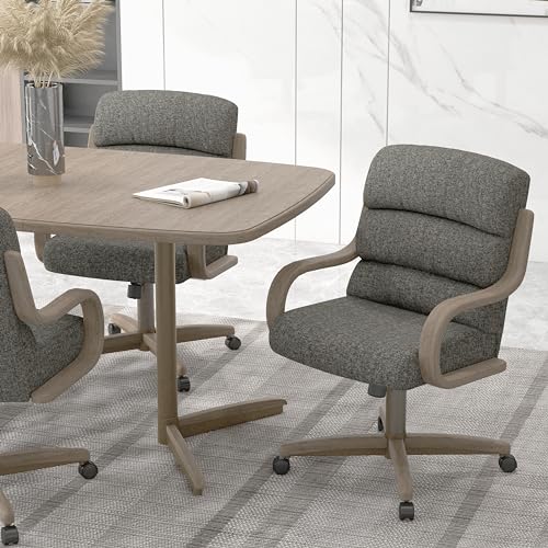 Chromcraft 2 Set of Caster Swivel Tilt Dinning Chairs, Ultra Comfort Kitchen Chairs Casual Wooden Cap with Metal Frame Chairs Rolling Chair on Wheels for Kitchen(Santa Rosa Linen)