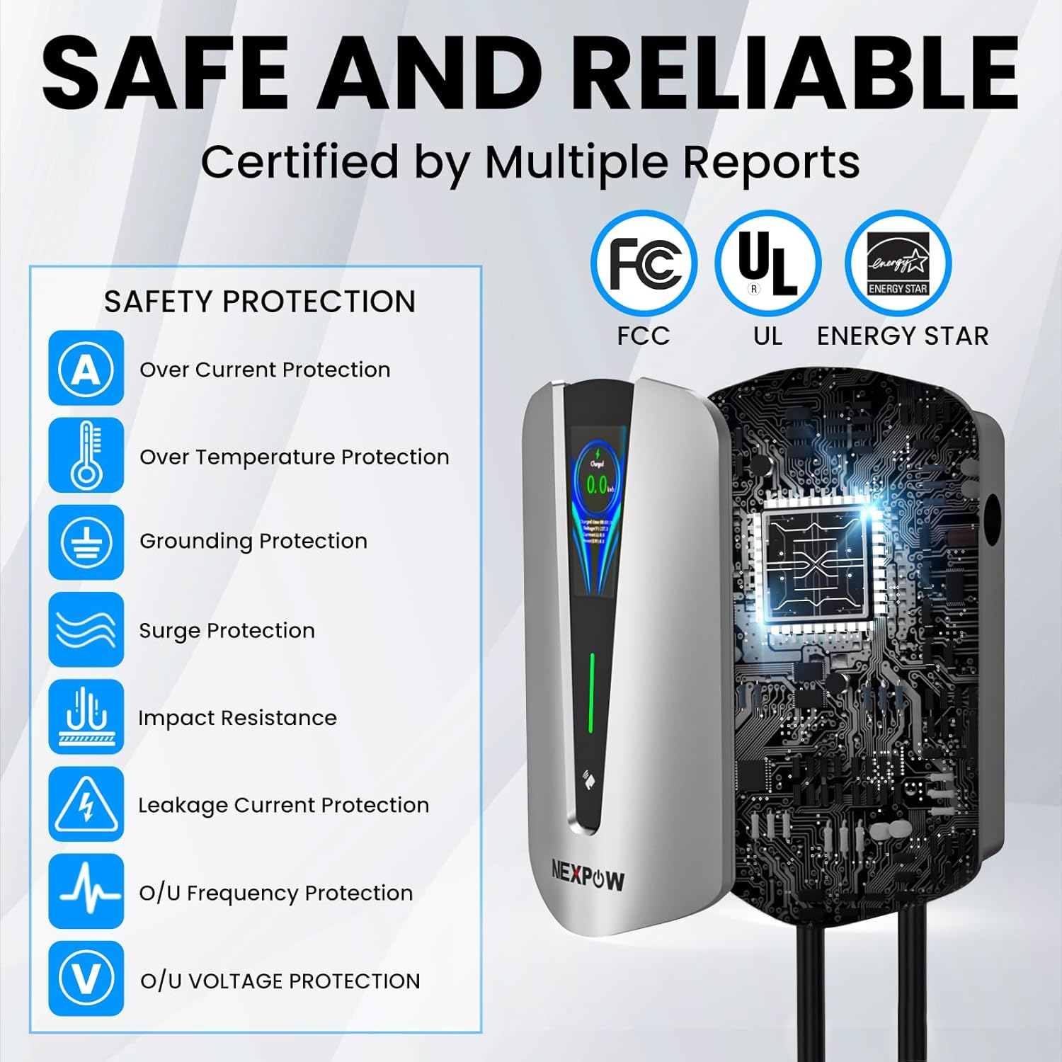 NEXPOW Level 2 EV Charger, Max 48A Adjustable Current Electric Vehicle Charging Station, Suitable for All J1772 EV, with NEMA 14-50 Plug, 240V Smart Home EVSE with 25FT Cable and WiFi Enabled