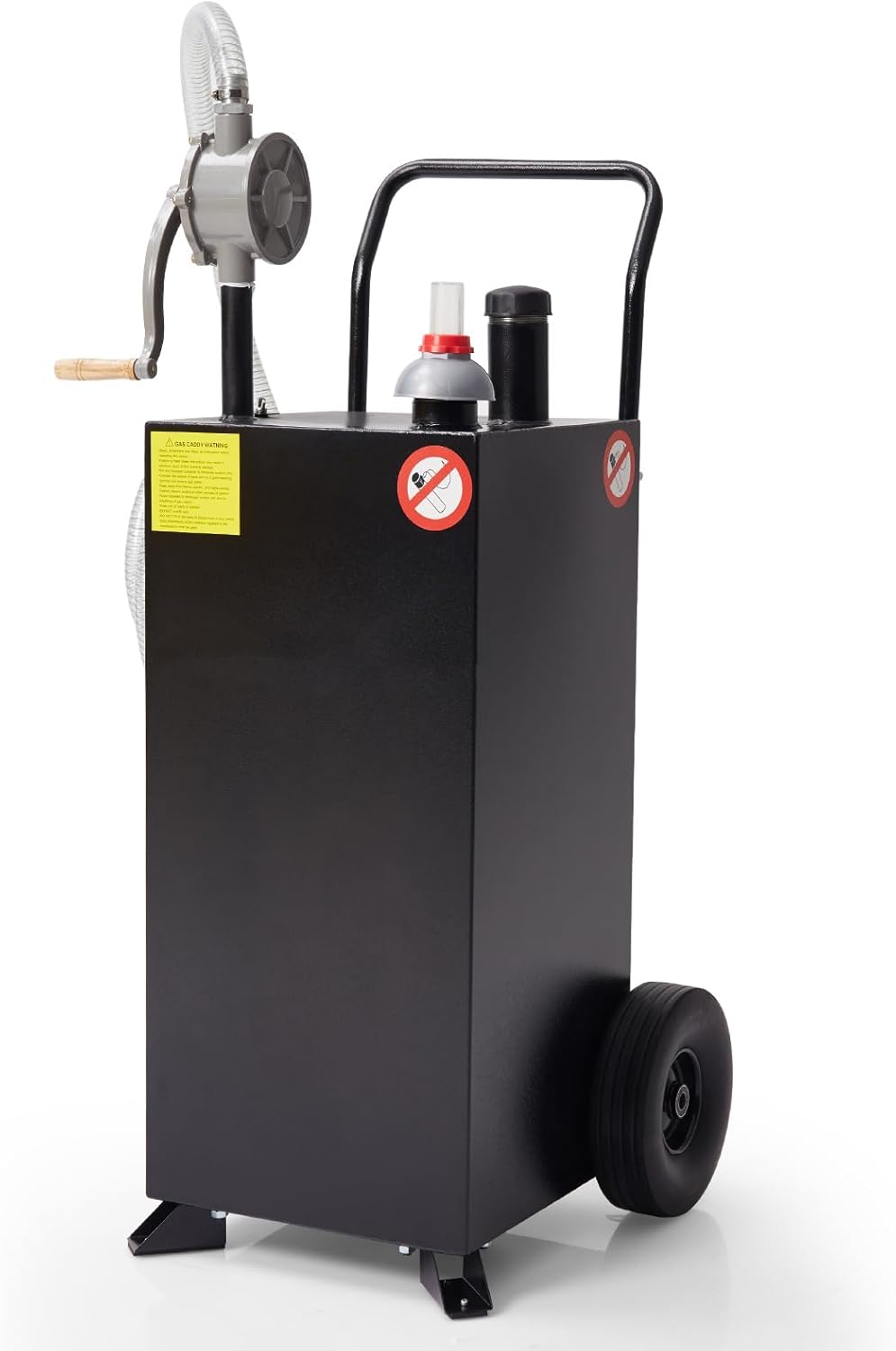 30 Gallon Gas Caddy, Fuel Storage Tank & 2 Wheels, with Manual Transfer Pump, Gasoline Diesel Fuel Container for ATV Car Mowers Tractors Boat Motorcycle (Black)