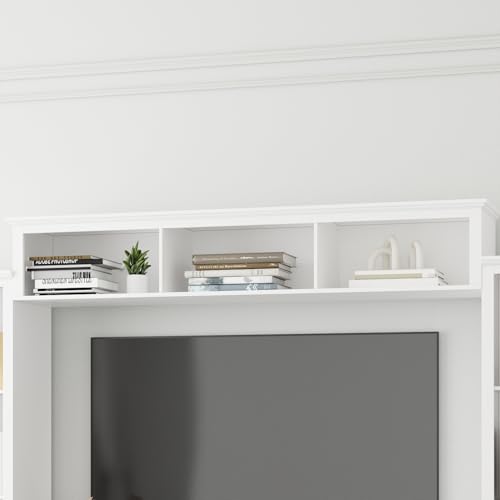 Wall Unit Entertainment Center, TV Wall Units for Living Room with Storage, 102" W Large Farmhouse TV Stand with Glass Doors, Ajustable Bookshelf & Bridge for Bedroom, Grey