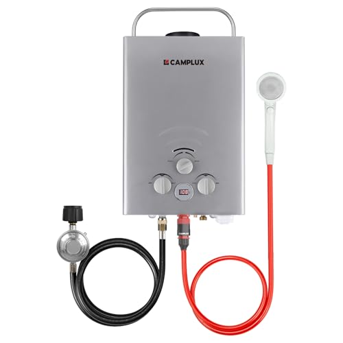 CAMPLUX 2.64 GPM Propane Portable Gas Water Heater, 68,000 BTU Outdoor Tankless Camping Water Heater with Digital Display, White