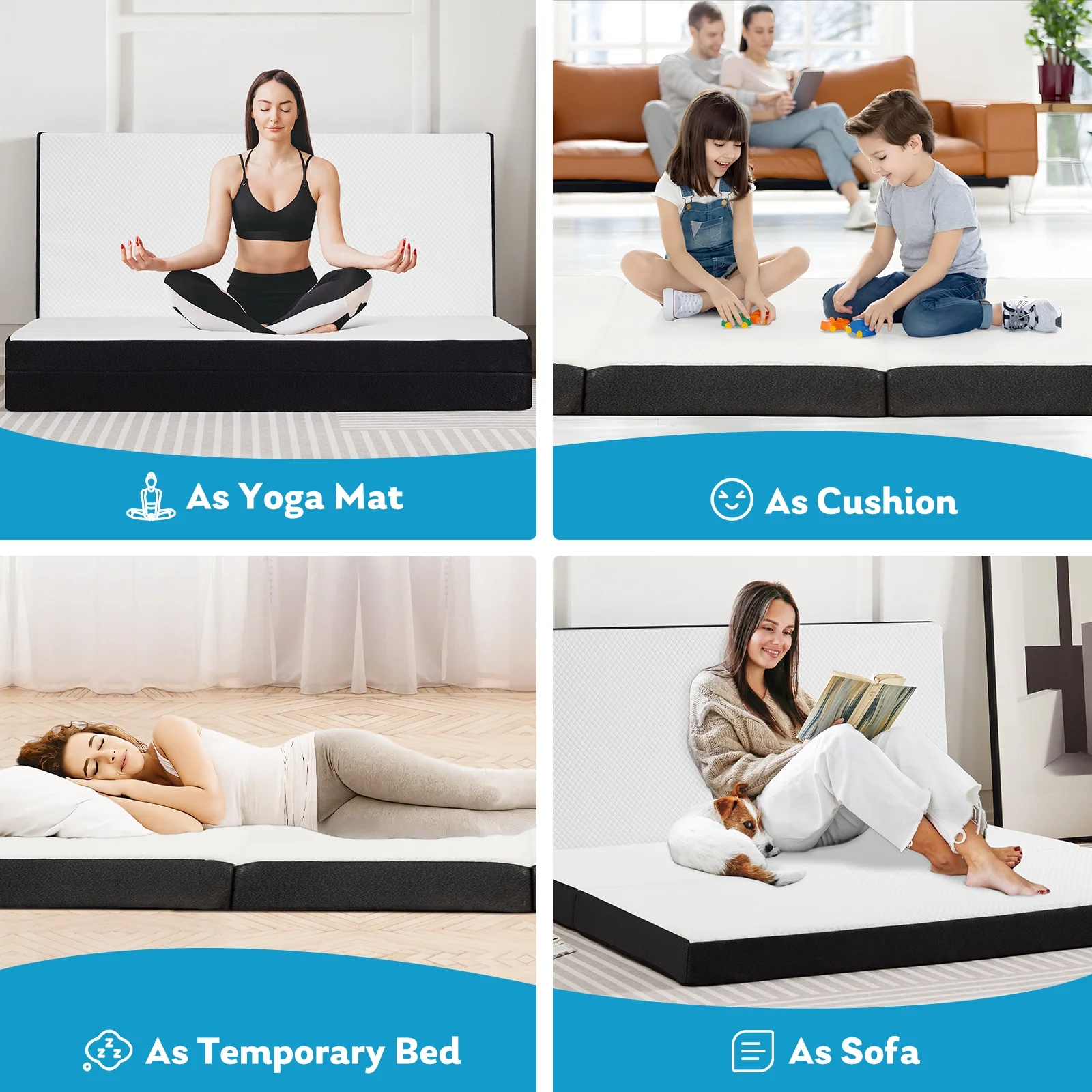 Smiaoer 3 inches Folding Queen Size Memory Foam Mattress with Cover,Tri-fold Portable Mattress Topper for Guest Bed,Camping