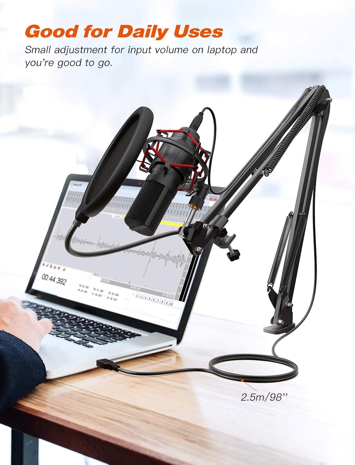 FIFINE USB Gaming Microphone Set with Flexible Boom Arm Stand Pop Filter, Plug and Play with PC Desktop Laptop Computer, Streaming Podcast Mic Kit for Home Studio (T732) Pack of 2
