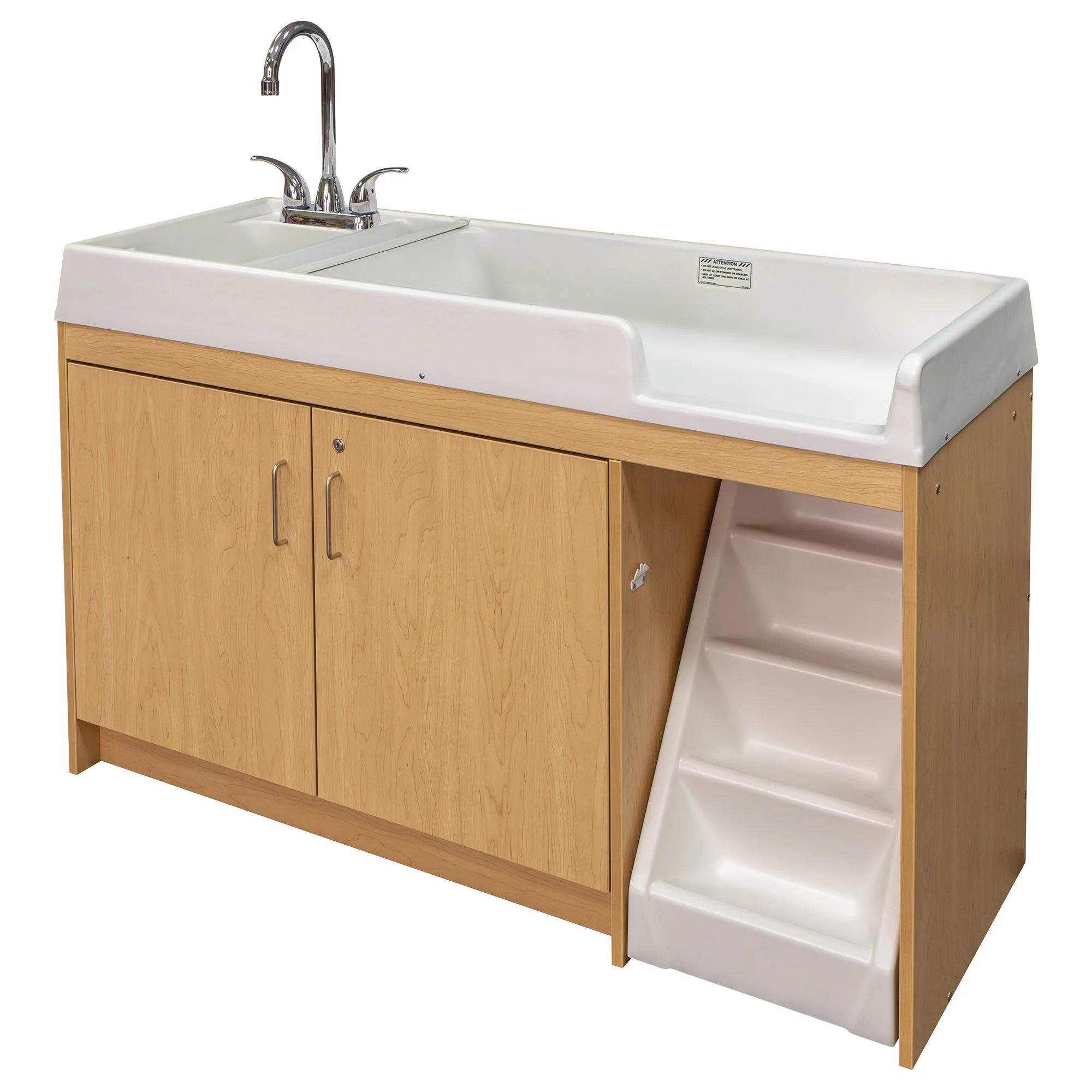 Tot Mate Walk-Up Baby Changing Table with Built-In Sink, Nursery Furniture, Laminated Wood, Maple