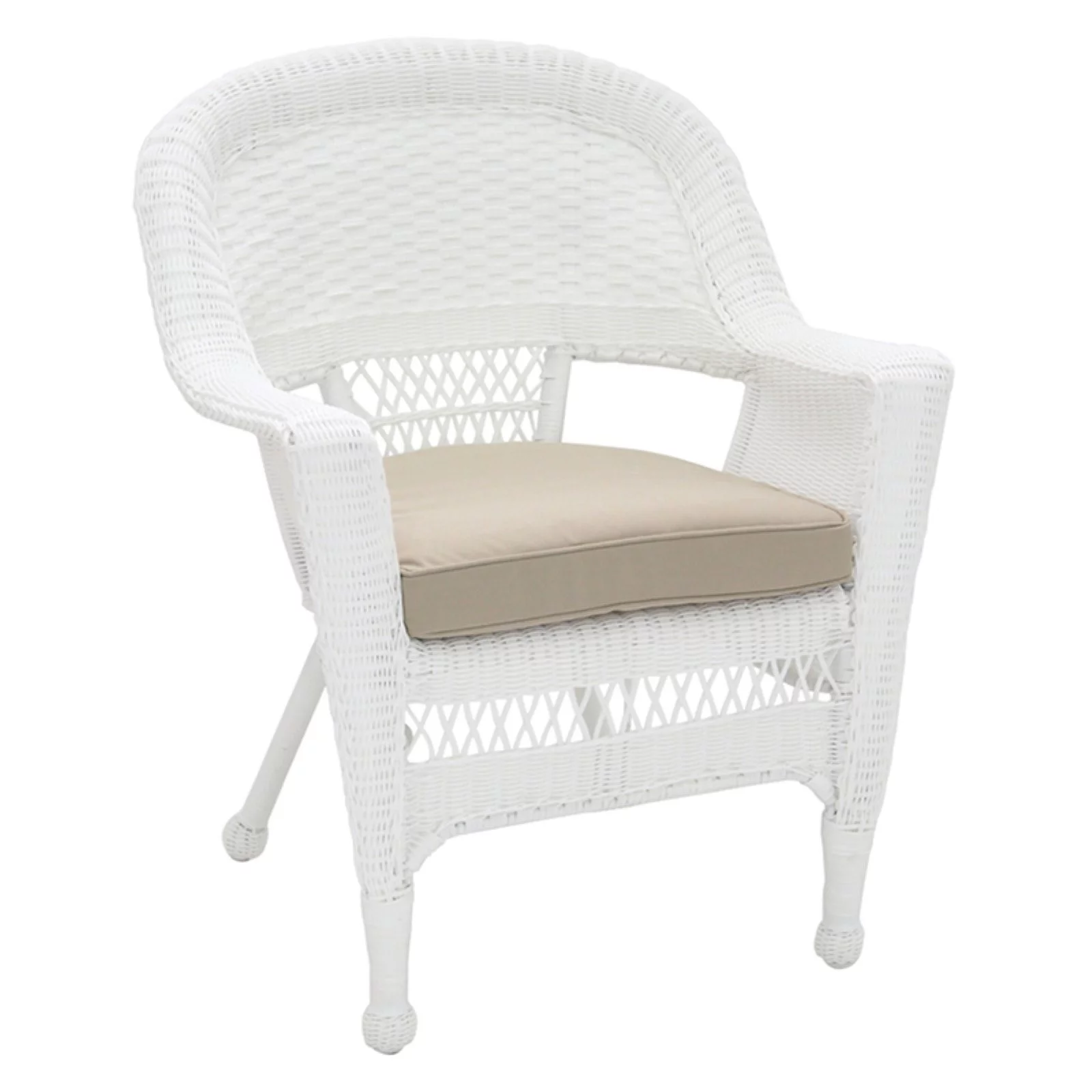 Jeco White Wicker Chair with Tan Cushion