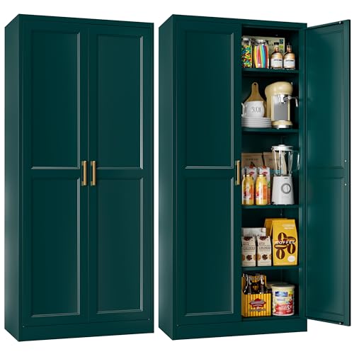 71" Tall Metal Storage Cabinet, Kitchen Pantry Storage Cabinets with Doors and 4 Shelves, White Pantry Cabinet, Utility Kitchen Cupboard, Large Steel Cabinets for Dining Room, Office, Living Room