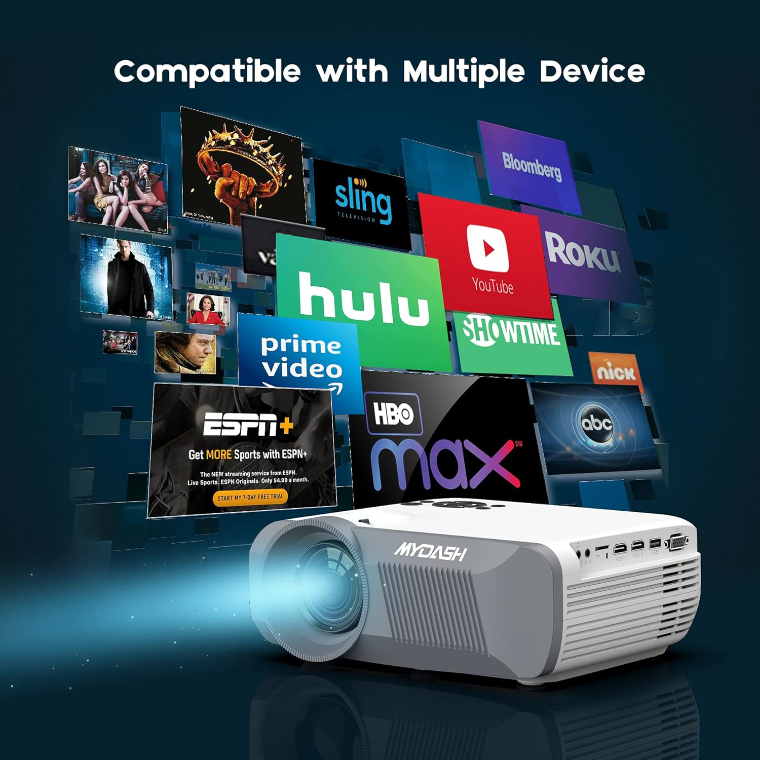 Portable WiFi Projector, MYDASH 2021 Upgraded Mini Movie Projector, 1080P Full HD Supported Video Projector, Compatible with TV Stick, Smartphone, 2 HDMI, VGA, TF, SD, AV Pack of 2