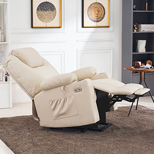MCombo Power Lift Recliner Chair for Elderly, Lift Chair with Heat and Massage, FSC Certified, USB Ports, Cup Holders, Faux Leather 7040 (Black, Medium)