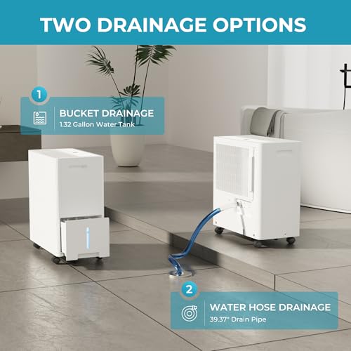 Euhomy 4500 Sq.Ft Energy Star Dehumidifier for Basement with Drain Hose, 50 Pint to 110 Pint Dehumidifier with 1.59 Gallon Water Tank, Auto Drainage,Large Dehumidifiers For Home with 4 Operation Modes