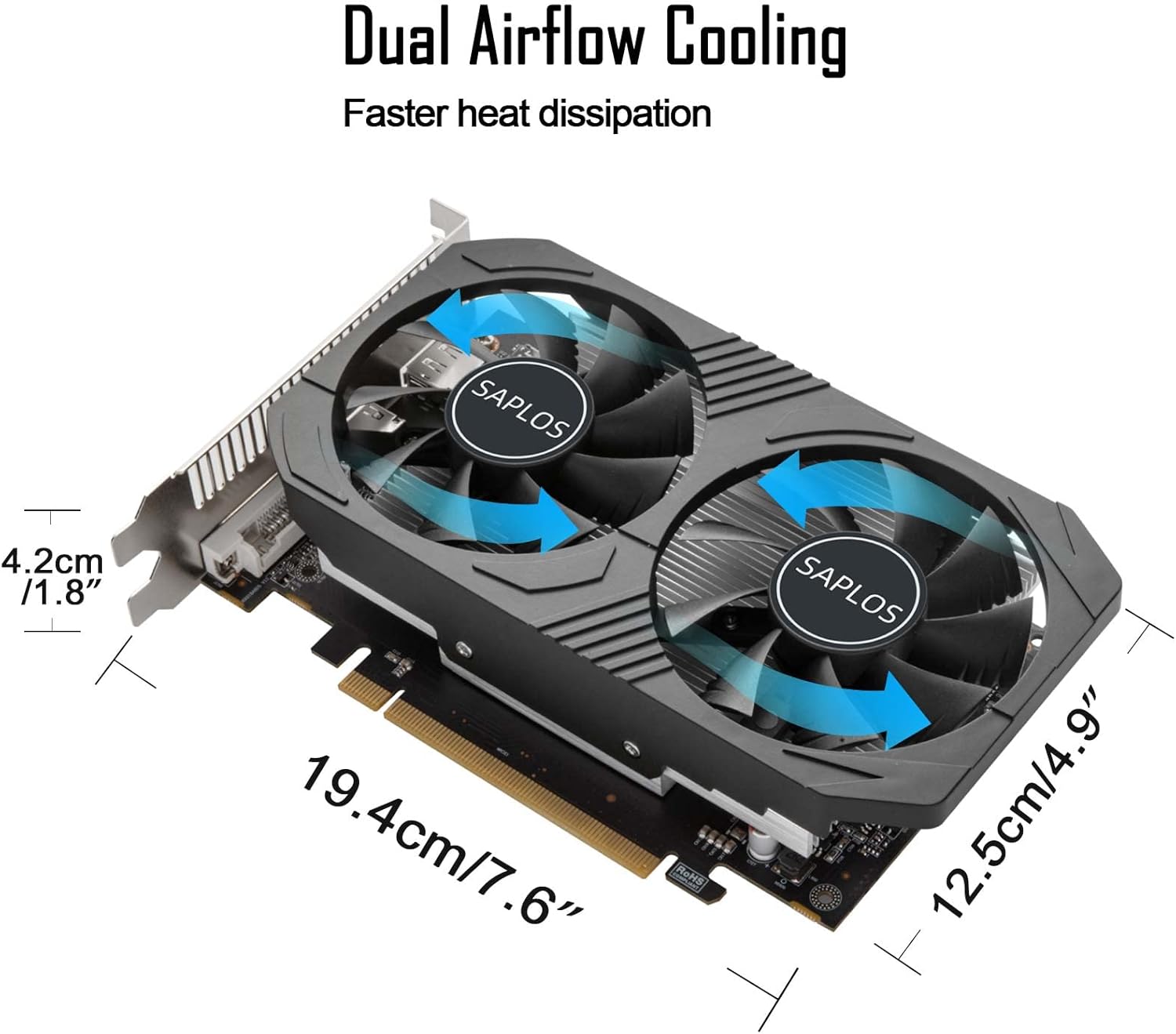 SAPLOS Radeon RX 560 Graphics Card, 4GB, GDDR5, 128 Bit, DisplayPort/HDMI/DVI-D, GPU, Computer Video Cards for Gaming PC, Dual Fans, PCI Express x 8