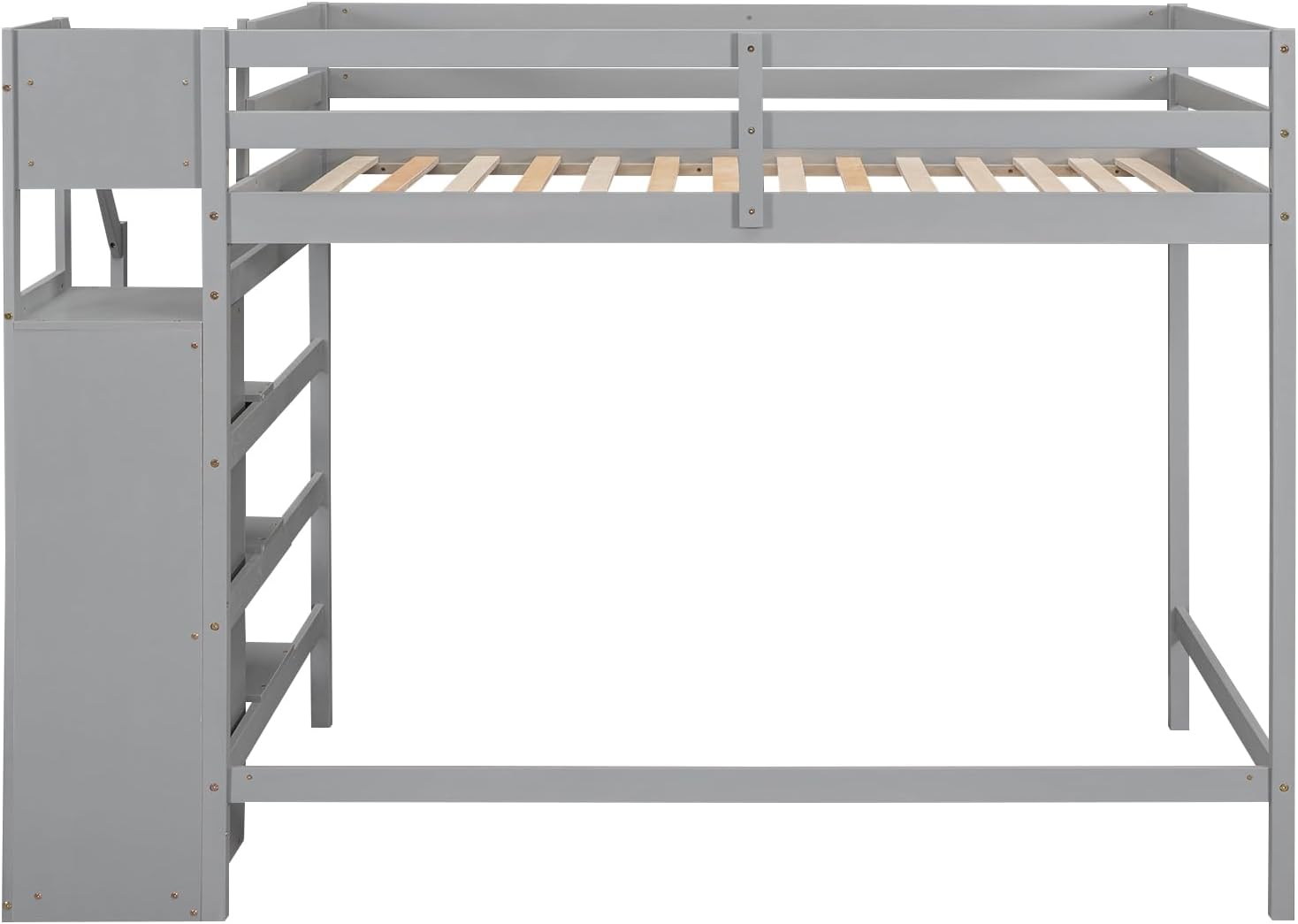 Bellemave Full Size Loft Bed with Storage Staircase and Wardrobe for Clothes,Wood Loft Bed Frame with Stairs for Teens,Kids,Space Saving(Gray)