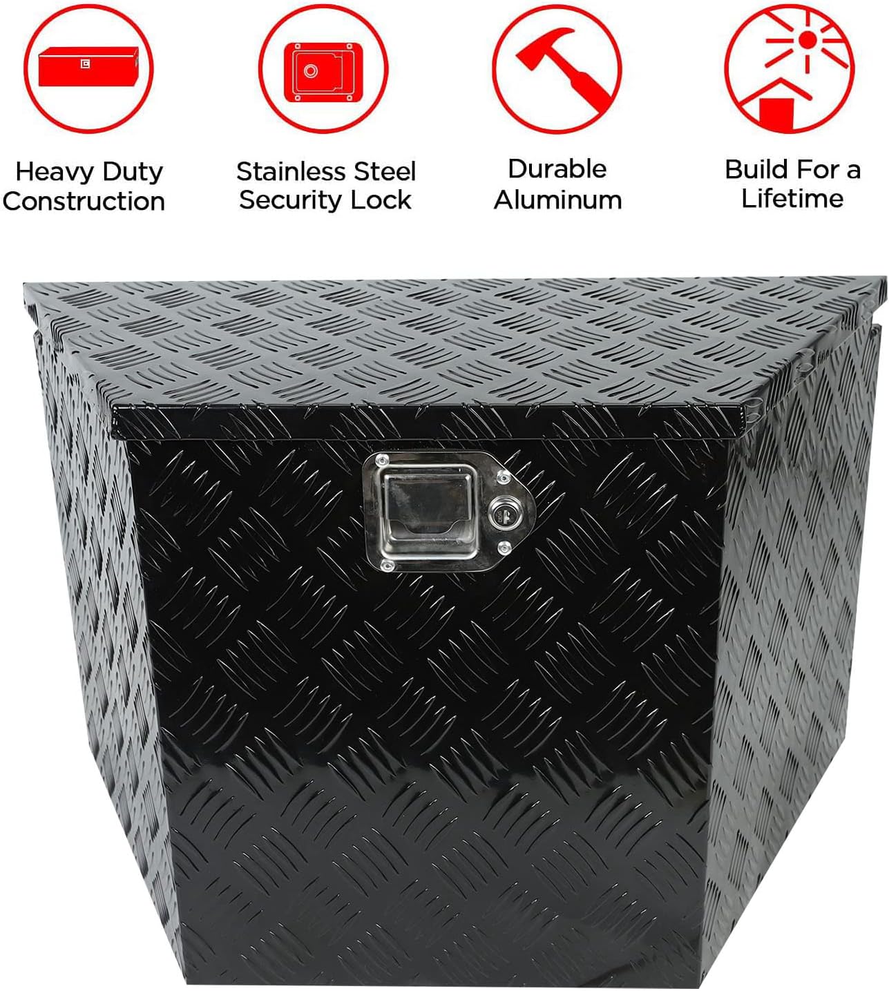 18X17X17.75 Black Aluminum 5 Bar Tread Tool Box Truck Car Outdoor Trailer Pickup Underbody Toolbox,RV Storage Organizer，Underbed Tools Organizer W/Lock Latch w/Keys
