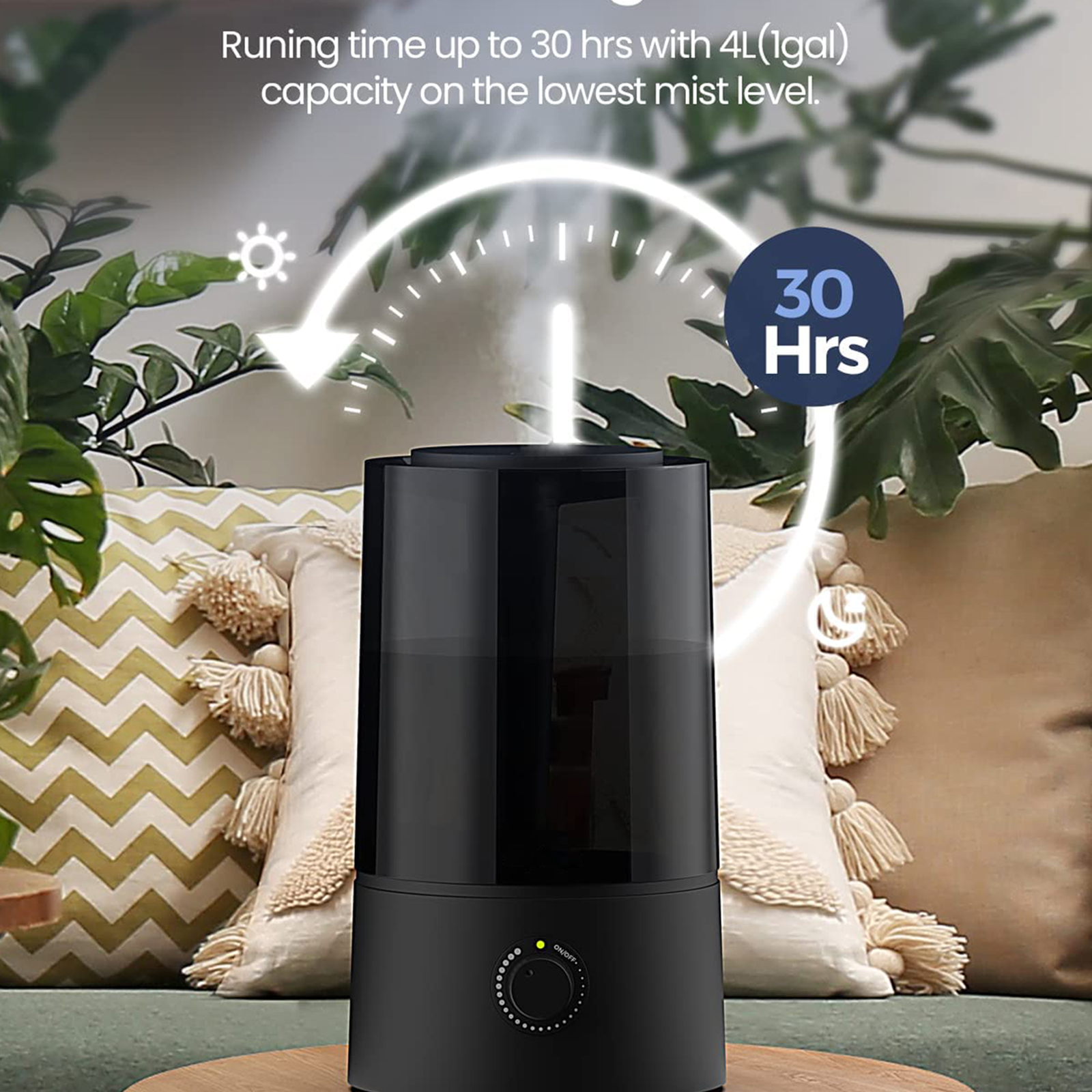 Air Humidifiers for Large Room - 30H Work Time, 4L, Kids/Plant, Auto Shut Off