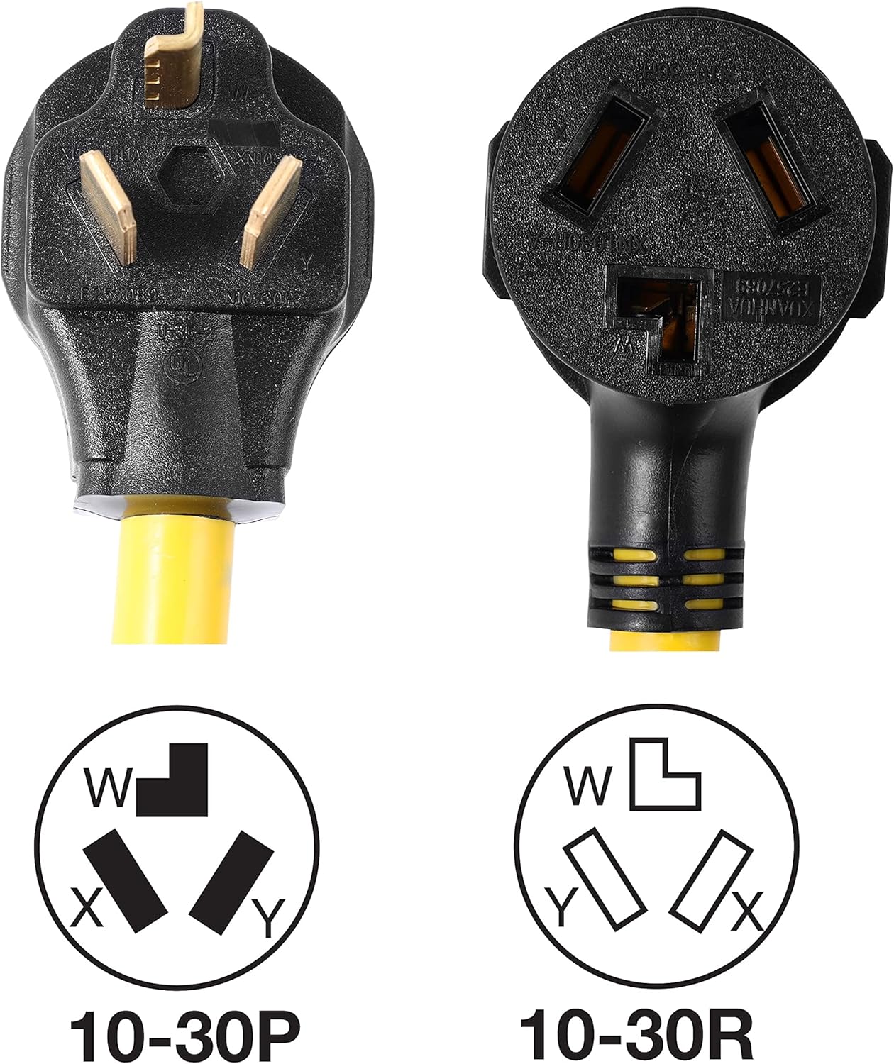 NEMA 10-30P 3 Prong Male Plug to 2 Outlet Female Receptacle 10-30R Y Splitter STW 3 Feet 120V/240V 30 Amp Welder Welding Dryer Power Cord Adapter Adaptor Pack of 2