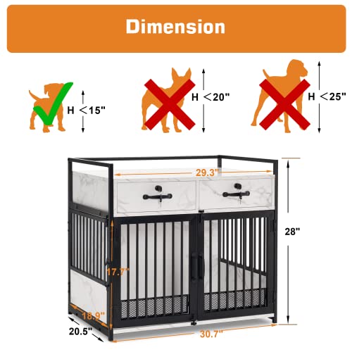 MCombo Furniture Style Dog Crate, Wooden Dog Crate End Table, Double Doors Dog Kennel with Storage Drawers, 0649 (White)
