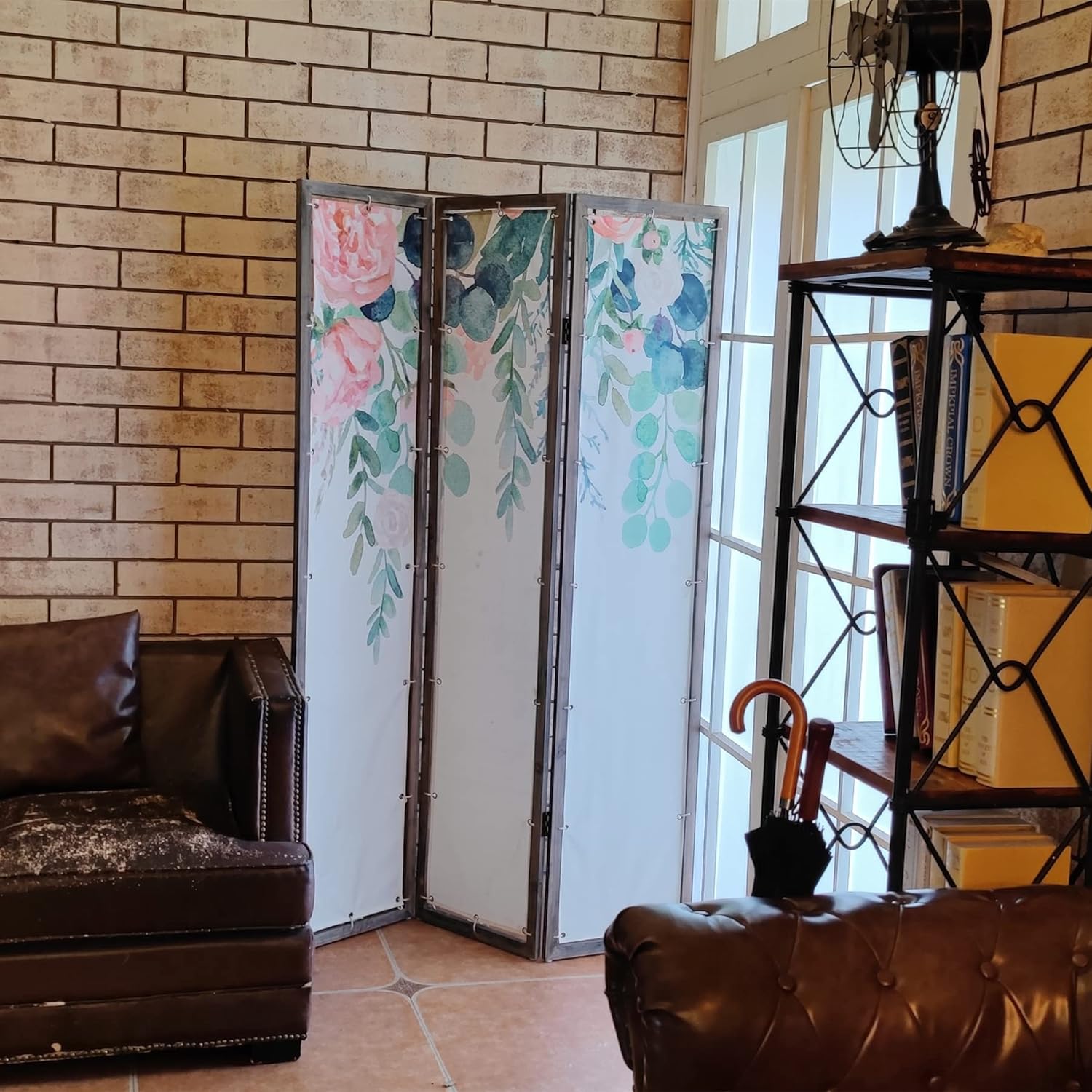 Room Divider Screen Oriental Furniture Privacy Screens Flowers Painting Canvas 3-Panel Foldable Portable Room Separating Divider Room Partitions and Dividers Freestanding 71'' Tall