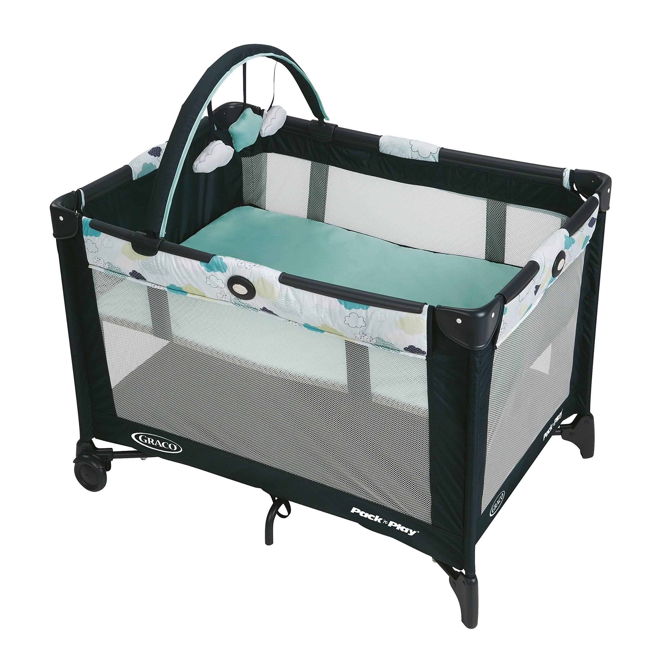 Graco Pack and Play on The Go Playard | Includes Full-Size Infant Bassinet, Push Button Compact Fold, Stratus