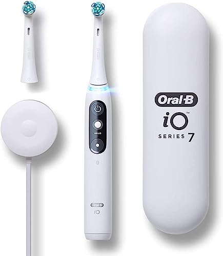 Oral-B iO Series 7 Rechargeable Electric Toothbrush with Visible Pressure Sensor to Protect Gums, 2 Minute Timer, 5 Cleaning Settings, 2 Replacement Toothbrush Heads, and Travel Case, Black
