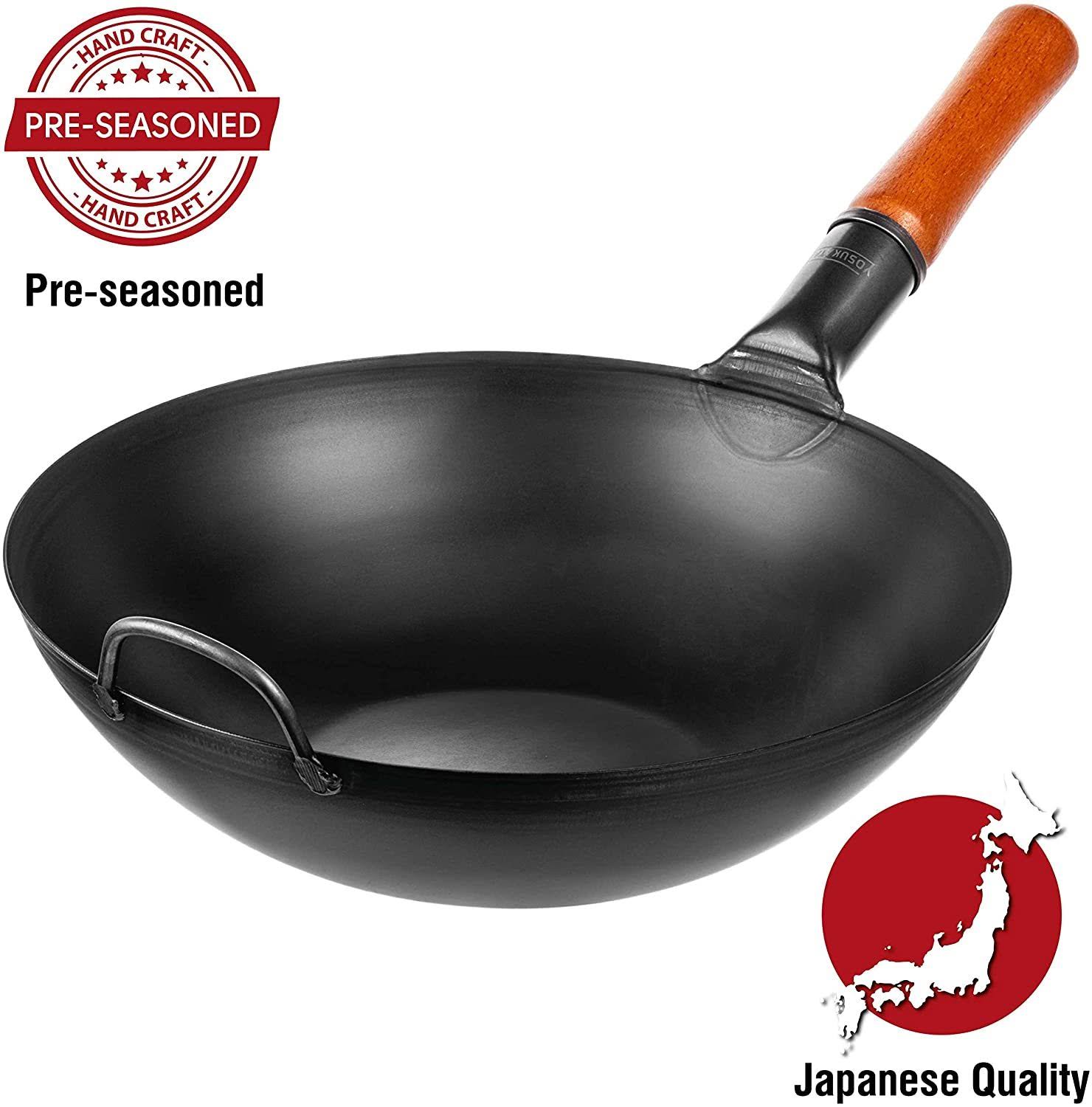Yosukata Pre-Seasoned Carbon Steel Wok Pan ?13,5 ?Woks and Stir Fry Pans - Chinese Wok