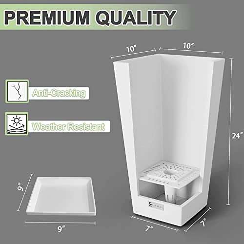 Elevens 2-Pack White Outdoor Planters 24 Inch, Plastic Square Tapered Planters for Indoor Outdoor Plants, Large Planters with Tray for Patio.