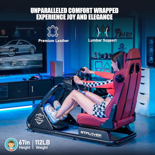 GTPLAYER Racing Simulator Cockpit with Seat and Bluetooth Speakers, Racing Style Reclining Seat and Ultra-Sturdy Alloy Steel Frame, A/B Box (Blue)