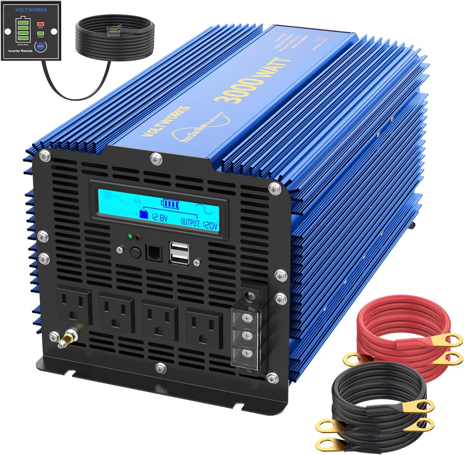 VOLTWORKS 600 Watts Pure Sine Wave Power Inverter 600w DC 12V to AC 110V 120V with Dual 2.4A USB Port & LCD Display Two AC Outlets for Car Truck RV