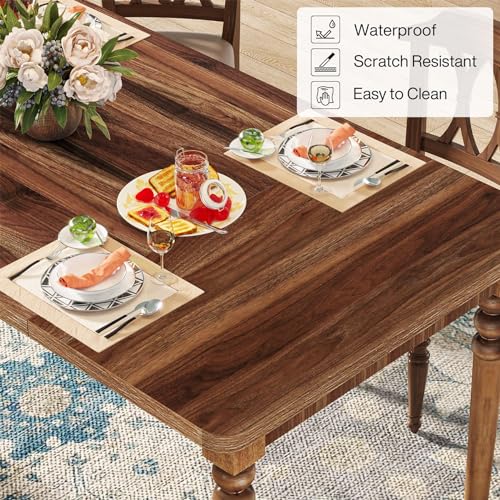 Tribesigns Farmhouse Dining Table for 4-6 People, Rectangular Kitchen Table with Wood Turned Legs, 63-Inch Large Dining Room Table Dinner Table for Home Kitchen Furniture, Oak