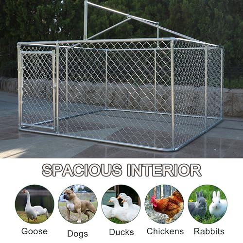 13.1x7.5x7.6 FT Outdoor Dog Kennel with Roof, Large Heavy Duty Weather Resistant Galvanized Steel Dog Cage Fence House with Lock, Anti Rust Chain Link Enclosure Pen for Backyard