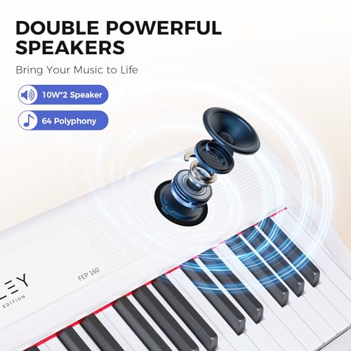Fesley Piano Keyboard 88 Keys: Full-Size Digital Piano Keyboard, Portable Electric Keyboard Piano, 88 Key Keyboard With Music Stand, Power Adapter, Sustain Pedal, Bluetooth, MIDI, Black, FEP160