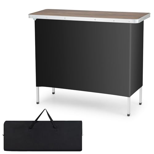 COSTWAY Portable Bar Table for Events, Foldable Pop-Up Bar with Carrying Bag, Collapsible Checkout Counter, 43.5” x 15” x 34.5” Mobile Bartending Station for Party, Craft Fair (2, Brown)
