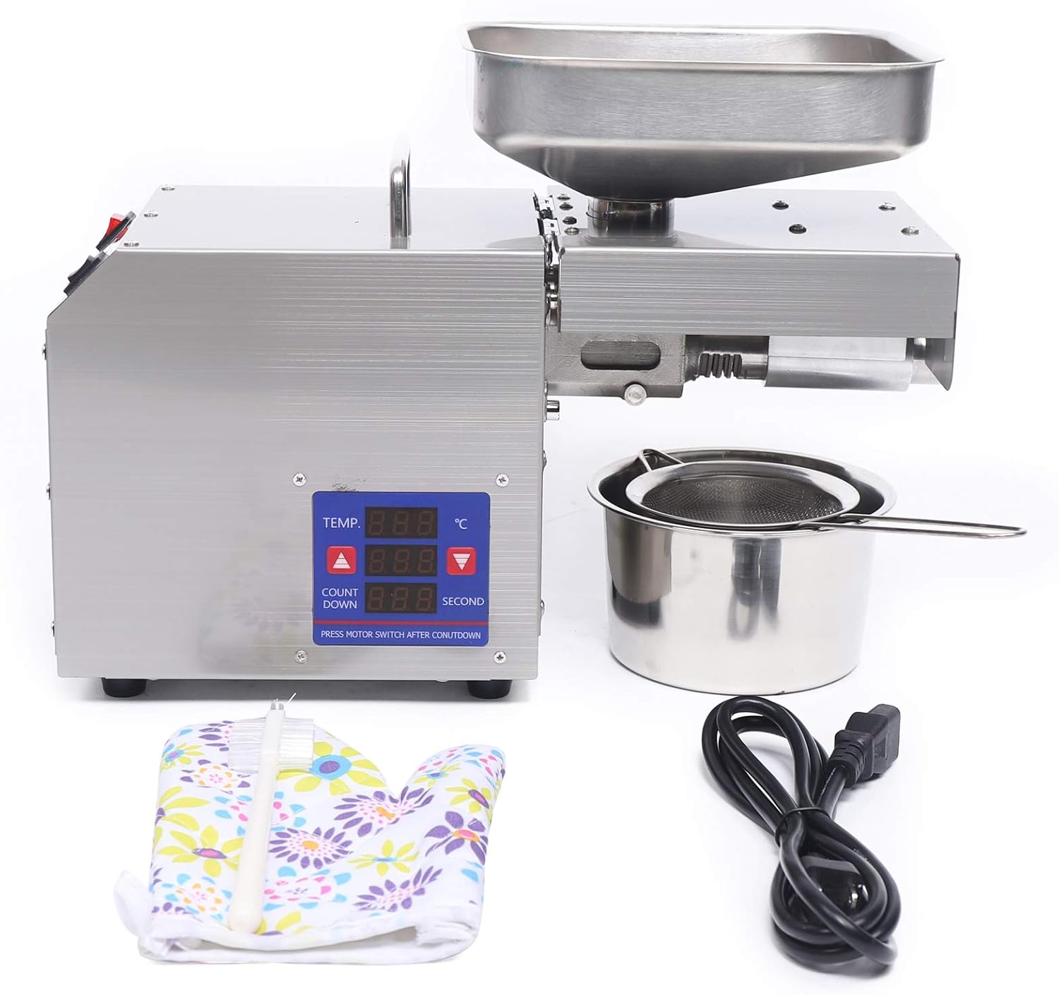 Oil Press Machine, 600W Oil Extractor, Stainless Steel Kitchen Oil Expeller Press Mill, Cold & Hot Pressing Oil Presser Maker for Commercial & Home Use