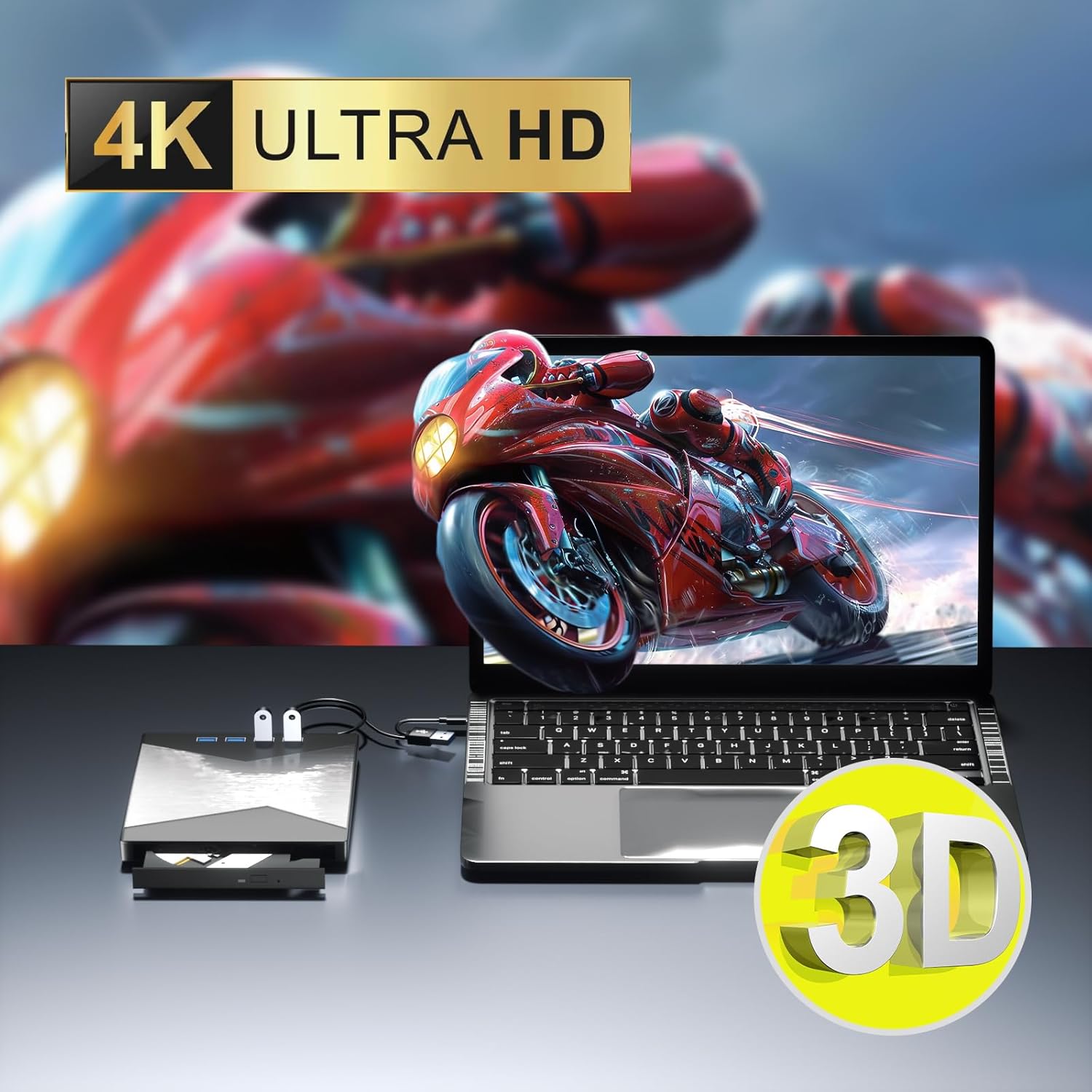 External Blu Ray Drive, 4K Portable Blu Ray Burner USB 3.0 Type-C UHD BD Player with SD/TF Port, CD/DVD Burner R/W 3D Blu Ray Drive, External 4k Blu Ray Drive Compatible with Windows Mac OS Laptop