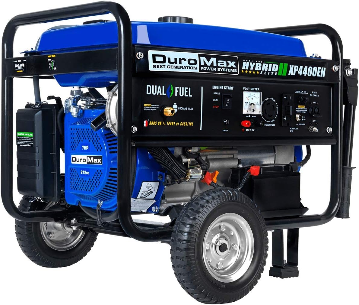 DuroMax XP5500EH Electric Start-Camping & RV Ready, 50 State Approved Dual Fuel Portable Generator-5500 Watt Gas or Propane Powered, Blue/Black