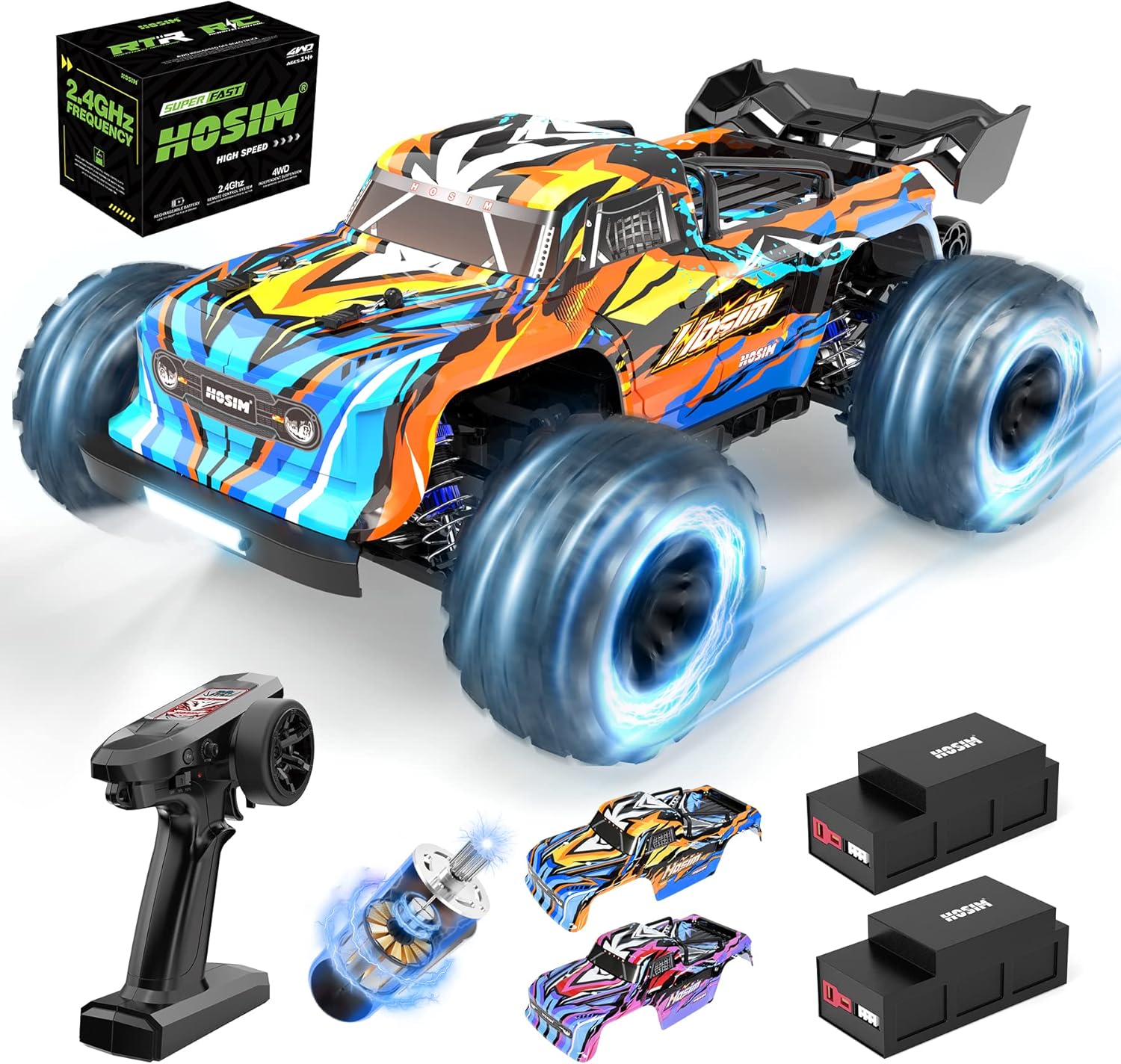 Hosim 1:16 RC Car 36+KMH, 1:16 Brushless RC Car 52+KMH High Speed 4X4 All Terrains Waterproof Off Road Hobby Grade Large Fast Racing Buggy Toy Gift Monster Trucks for Boys Kids