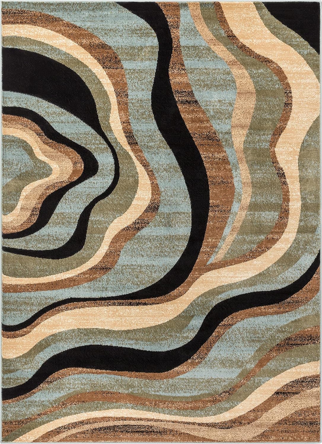 Hudson Waves Blue Brown Geometric Modern Casual Area Rug 8x10 8x11 ( 7'10" x 9'10" ) Easy to Clean Stain Fade Resistant Shed Free Abstract Contemporary Natural Lines Multi Soft Living Dining Room Rug