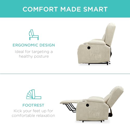 Best Choice Products PU Leather Electric Power Lift Chair, Recliner Massage Chair, Adjustable Furniture for Back, Legs w/ 3 Positions, USB Port, Heat, Cupholders, Easy-to-Reach Side Button - Brown