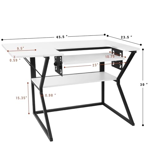 Sewing Table, Large Sewing Machine Table with Adjustable Platform,Sewing Tables for Sewing Machines with Storage Shelf-White