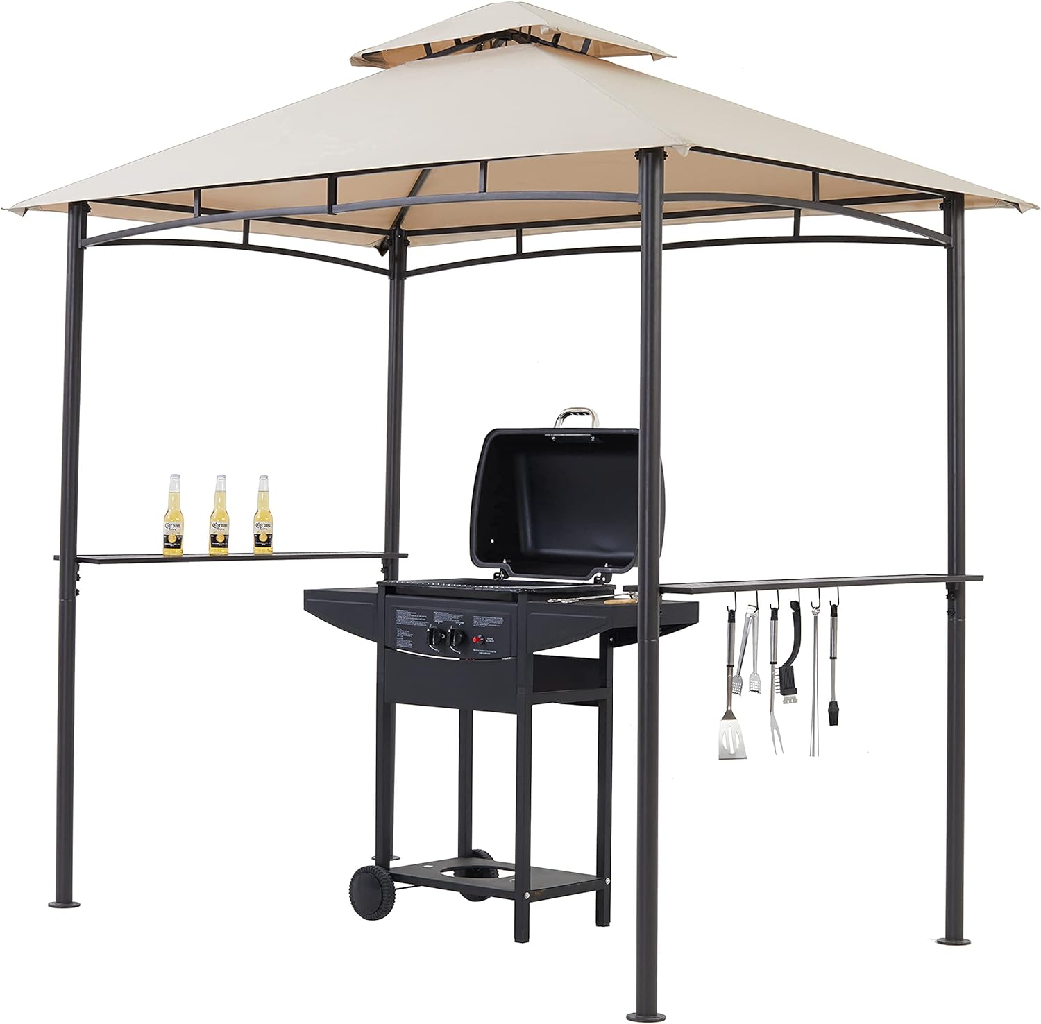 StarEcho Soft Top Barbecue Grill Gazebo, Outdoor Canopy Grill Double Tired, Gazebo for BBQ Grill Shade Tent,5'X8', Beige