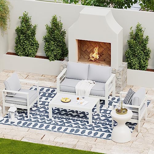 UDPATIO 8 Piece Aluminum Patio Furniture Set, Oversized Modern Outdoor Furniture Set with Olefin Fabric Cushion for Patio Deck Backyard, Dark Grey(with Waterproof Covers)