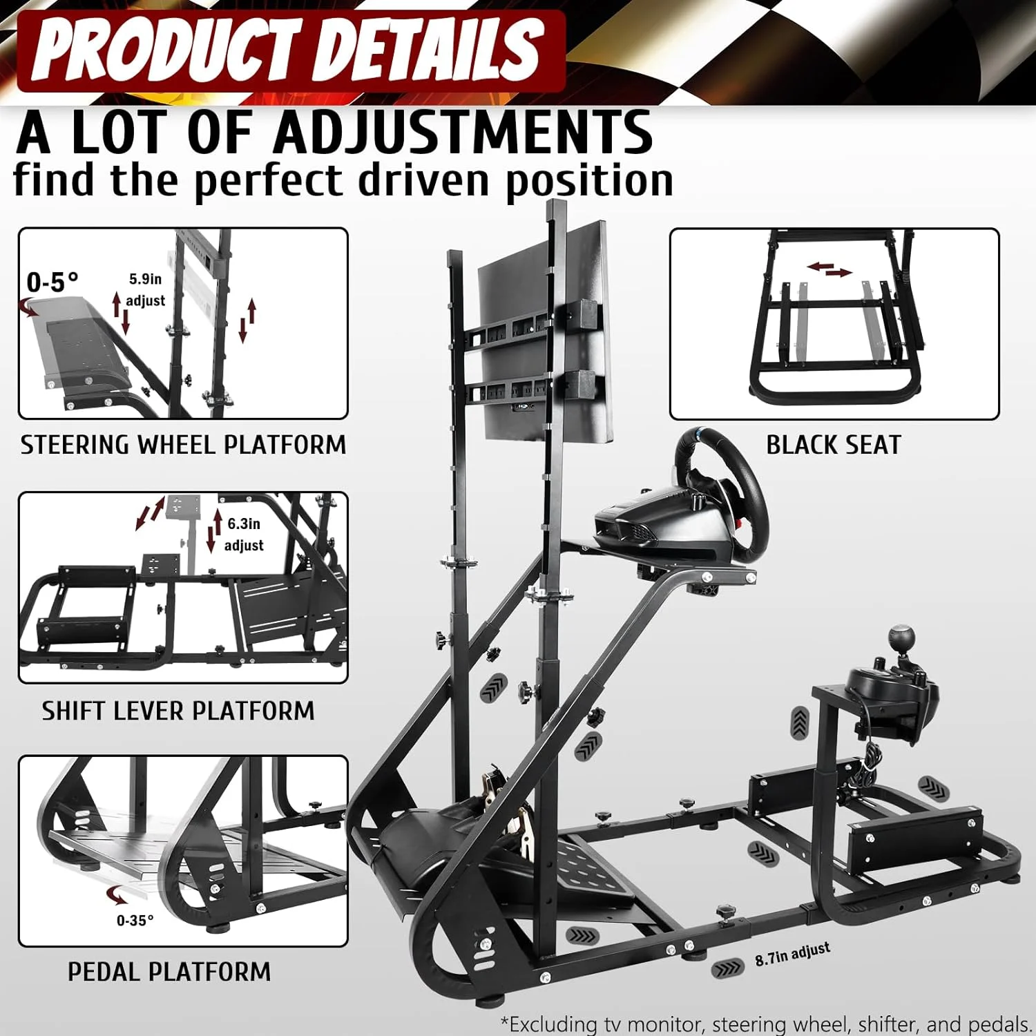 Supllueer Racing Simulator Cockpit Wheel Stand with Monitor Stand Fit Logitech Fanatec Thrustmaster
