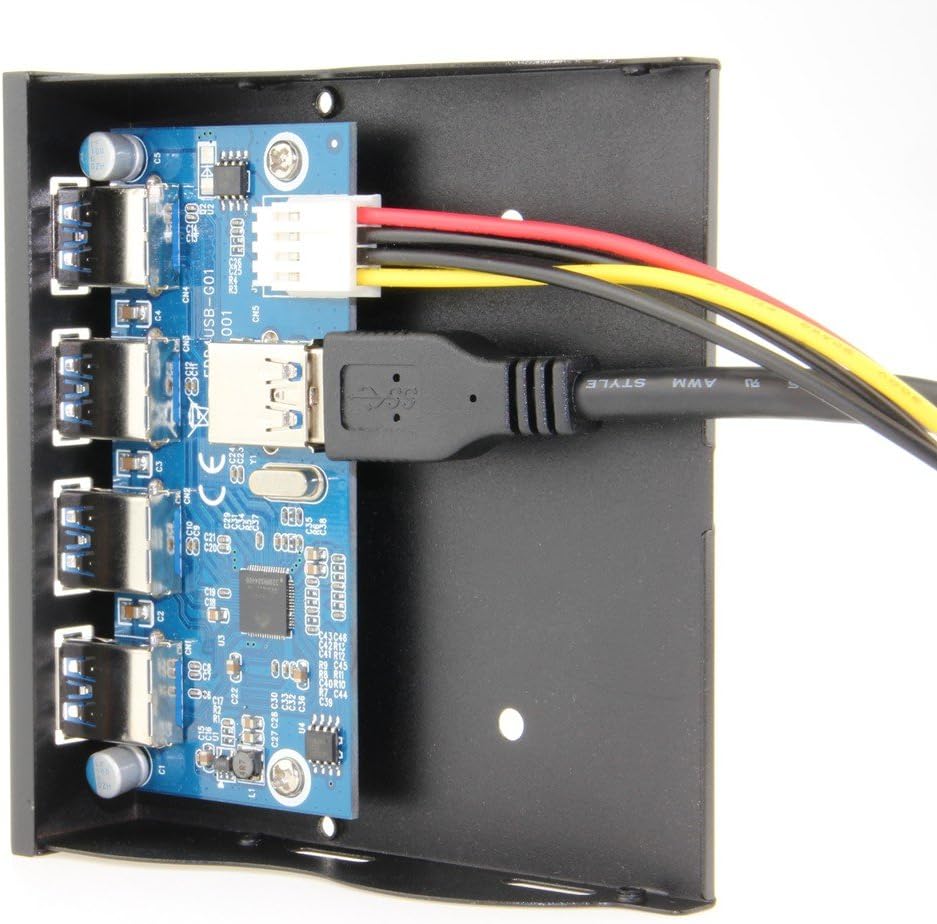 E-SDS USB 3.0 4-Ports 3.5 inch Metal Front Panel USB Hub with 15 Pin SATA Power Connector [ 20 Pin Connector & 2ft Adapter Cable]
