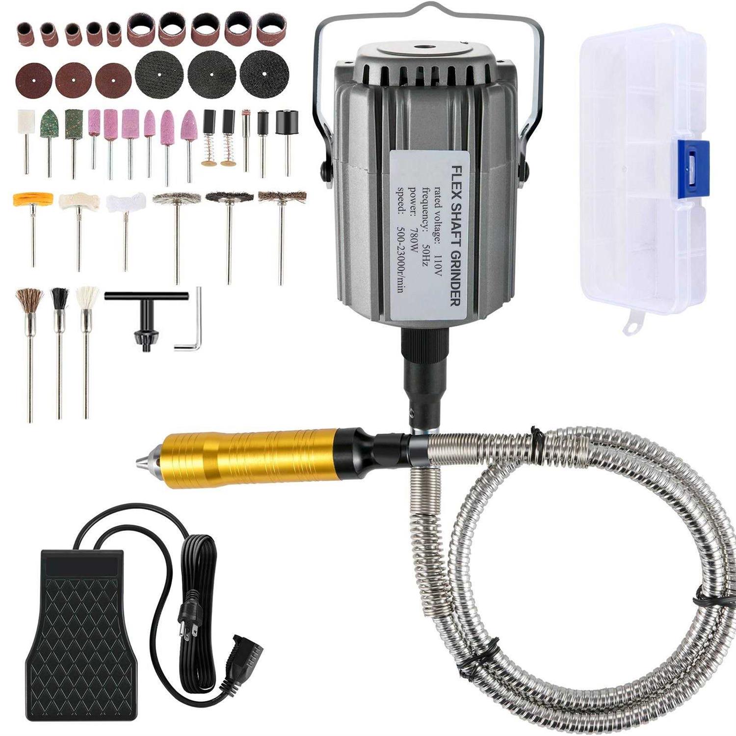 VEVOR Flex Shaft Grinder 780W Rotary Tool 500-23000RPM Rotary Carver with 1/4 3-Jaw Chuck &amp; Stepless Speed Foot Pedal Hanging - Shop Hardware Tools Online Store