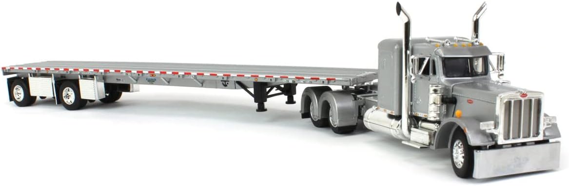 DCP 1/64 Silver Peterbilt 359 36" Flattop Sleeper w/ 53' Wilson Roadbrute Flatbed Trailer 60-1542