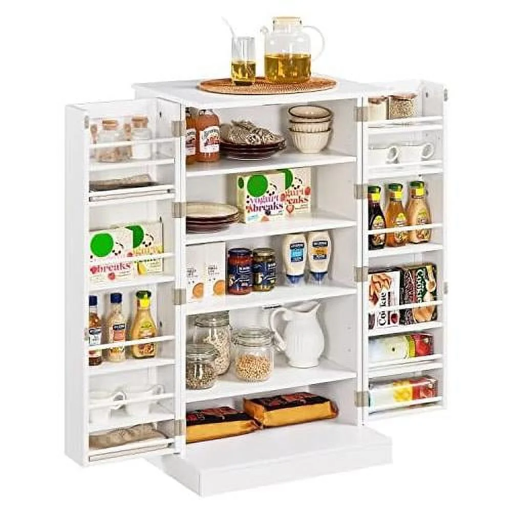 Kitchen Pantry Cabinet, Storage Cabinet Cupboard With Doors And Adjustable Shelves For Small Space, Wood Farmhouse Pantry Cupboard For Kitchen, Dinning Room, Living Room, White