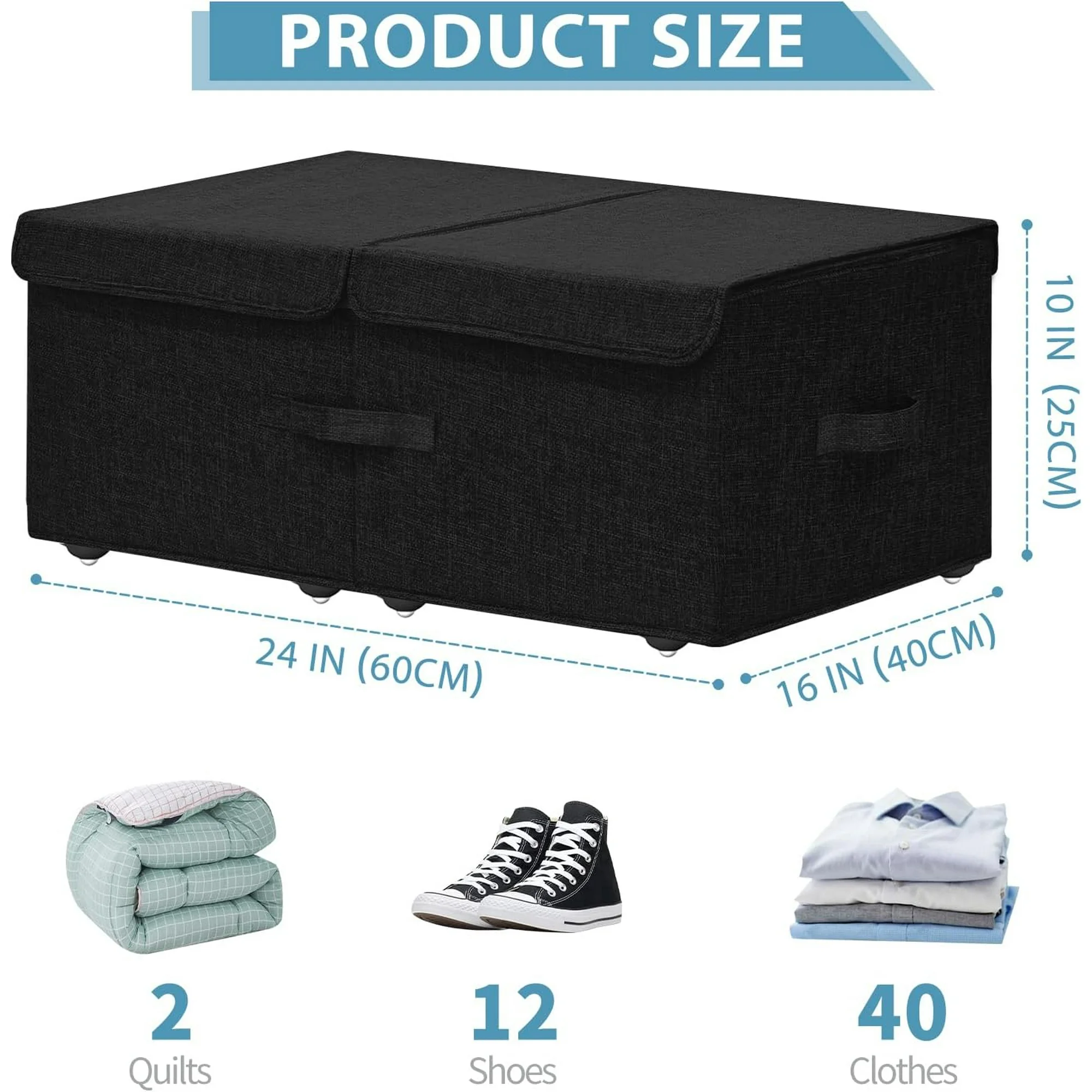 Under Bed Storage Container with Wheels, 2 Pack 10 High Deep Underbed Rolling Box Storage Bins Drawers with Lids for Bedroom, Dorms, Clothes, Shoes, Blankets, No Assemble Required, Black